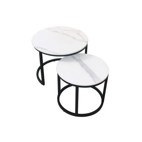 Lizzely Garden & Living Table basse ronde 2 pièces aspect marbre Lotte blanc table d'appoint en pierre