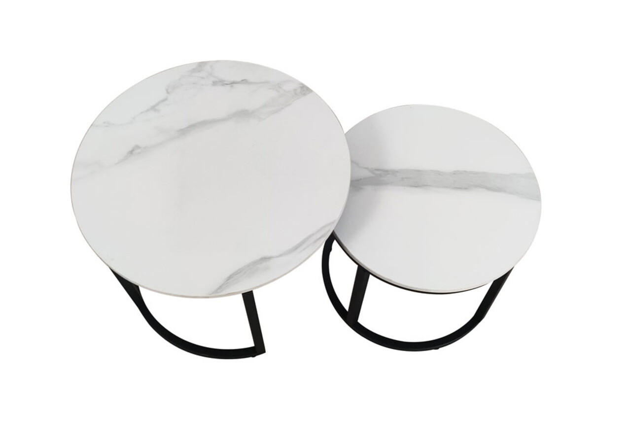 Table basse ronde 2 pièces aspect marbre Lotte blanc table d'appoint en pierre