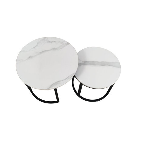 Lizzely Garden & Living Table basse ronde 2 pièces aspect marbre Lotte blanc table d'appoint en pierre