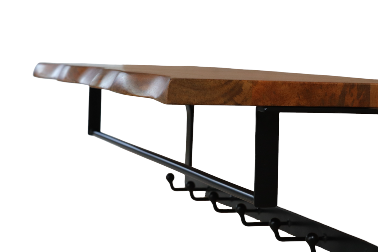 Porte-manteau Dexter étagère murale 100cm avec 6 crochets porte-manteau mural marron décoration murale en bois de manguier Porte-manteau Dexter étagère murale 100cm avec 6 crochets porte-manteau mural marron décoration murale en bois de manguier