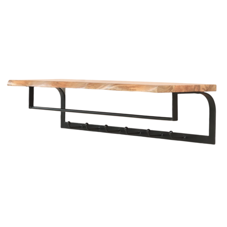 Lizzely Garden & Living Porte-manteau Dexter étagère murale 100cm avec 6 crochets porte-manteau mural marron clair décoration murale en bois de manguier