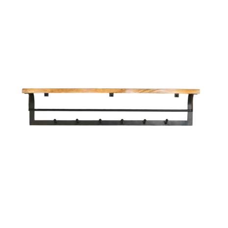 Lizzely Garden & Living Porte-manteau Dexter étagère murale 100cm avec 6 crochets porte-manteau mural marron clair décoration murale en bois de manguier