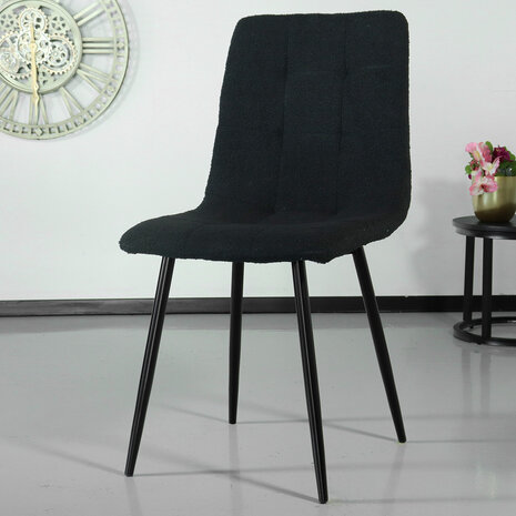 Lizzely Garden & Living Chaise de salle à manger teddy Catoo bouclé noir