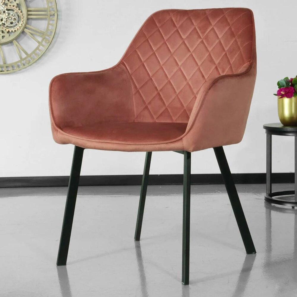 Chaise de salle à manger Yurgan velours rose avec accoudoirs Chaise de salle à manger Yurgan velours rose avec accoudoirs