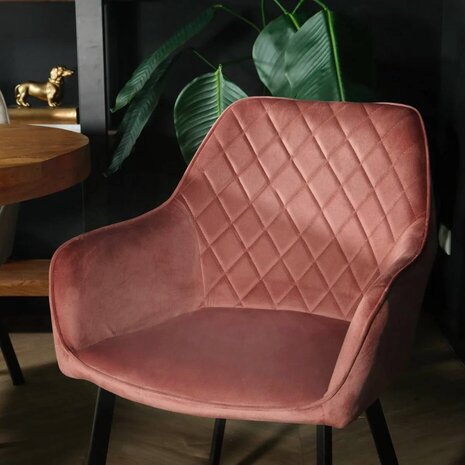 Lizzely Garden & Living Chaise de salle à manger Yurgan velours rose avec accoudoirs Lizzely Garden & Living Chaise de salle à manger Yurgan velours rose avec accoudoirs