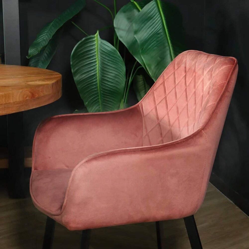 Chaise de salle à manger Yurgan velours rose avec accoudoirs Chaise de salle à manger Yurgan velours rose avec accoudoirs