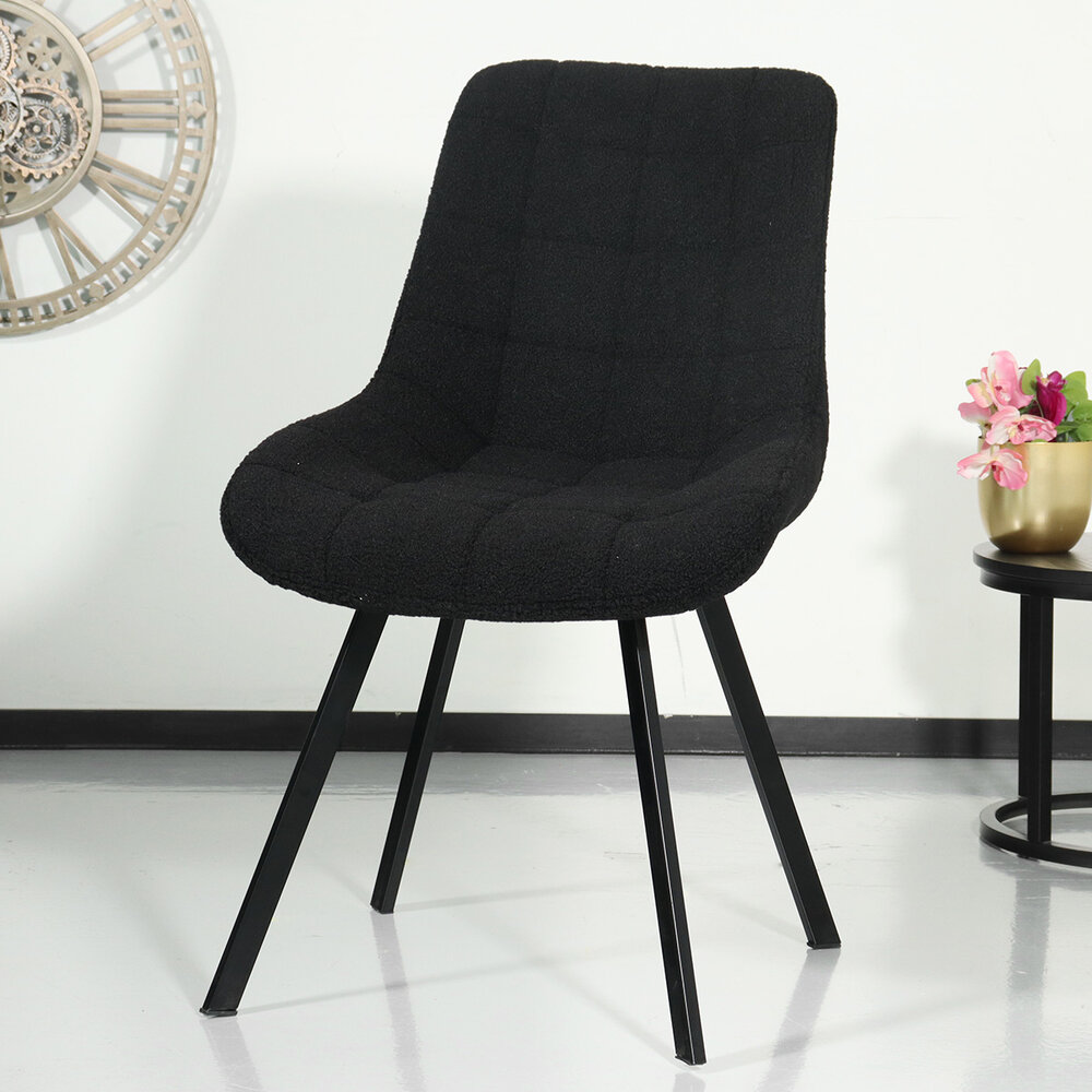 Chaise de salle à manger De Vince teddy bouclé noir