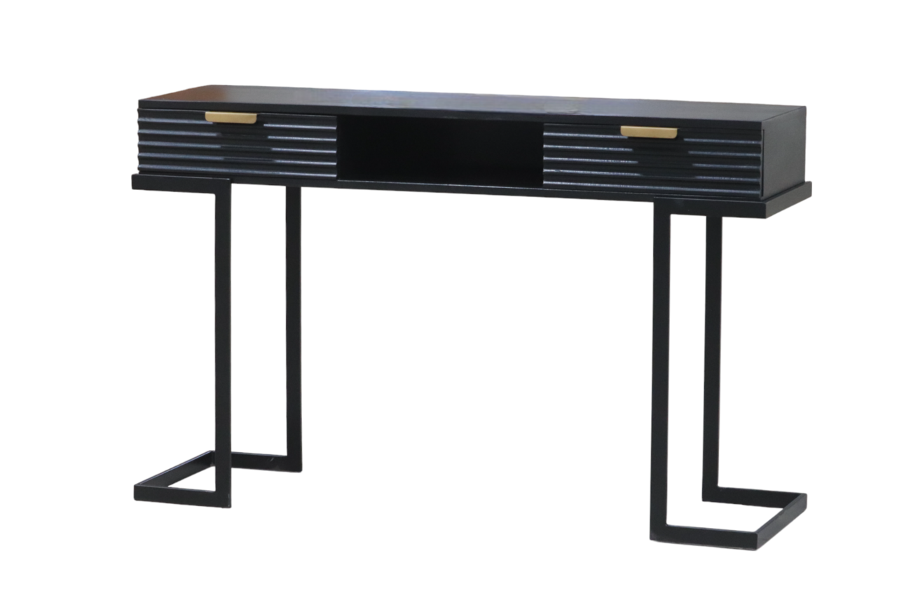 Coiffeuse Georgia en bois de manguier massif 2 tiroirs 120cm table de maquillage noir