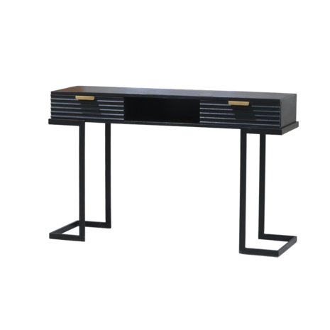 Lizzely Garden & Living Coiffeuse Georgia en bois de manguier massif 2 tiroirs 120cm table de maquillage noir