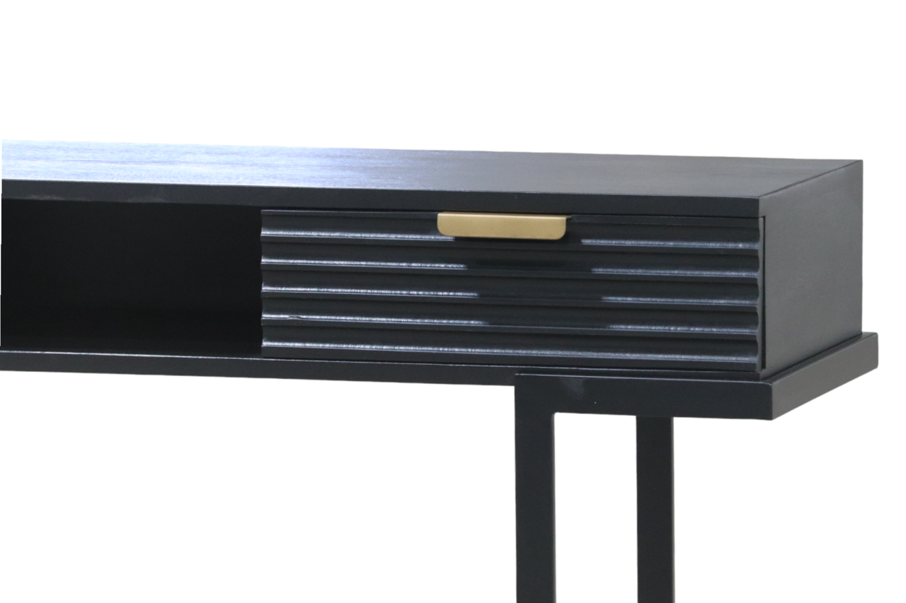 Coiffeuse Georgia en bois de manguier massif 2 tiroirs 120cm table de maquillage noir