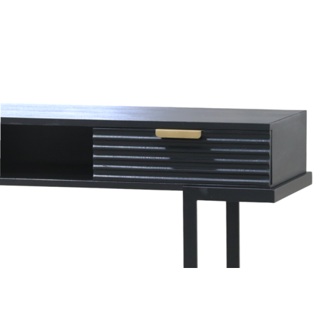 Lizzely Garden & Living Coiffeuse Georgia en bois de manguier massif 2 tiroirs 120cm table de maquillage noir