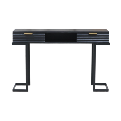 Lizzely Garden & Living Coiffeuse Georgia en bois de manguier massif 2 tiroirs 120cm table de maquillage noir