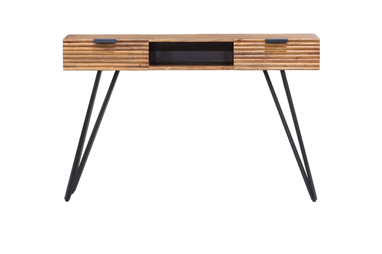 Coiffeuse Samira en bois de manguier massif 2 tiroirs 120cm table de maquillage