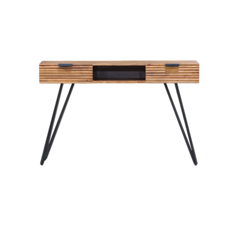 Lizzely Garden & Living Coiffeuse Samira en bois de manguier massif 2 tiroirs 120cm table de maquillage