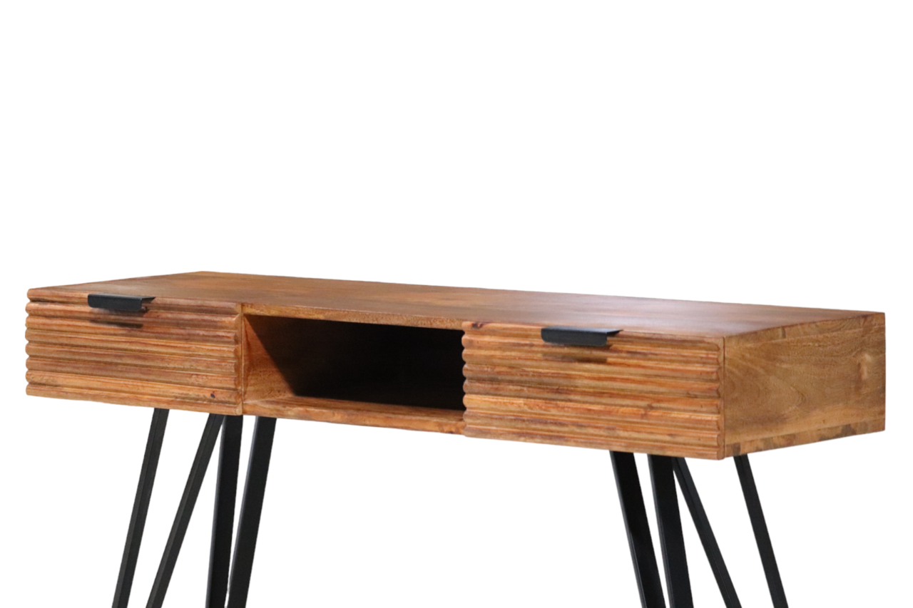 Coiffeuse Samira en bois de manguier massif 2 tiroirs 120cm table de maquillage