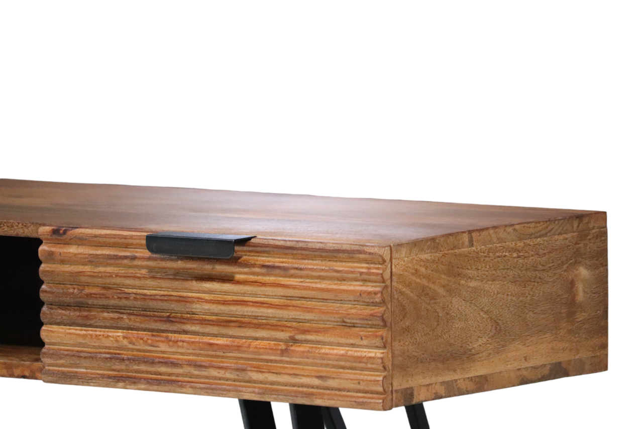 Coiffeuse Samira en bois de manguier massif 2 tiroirs 120cm table de maquillage