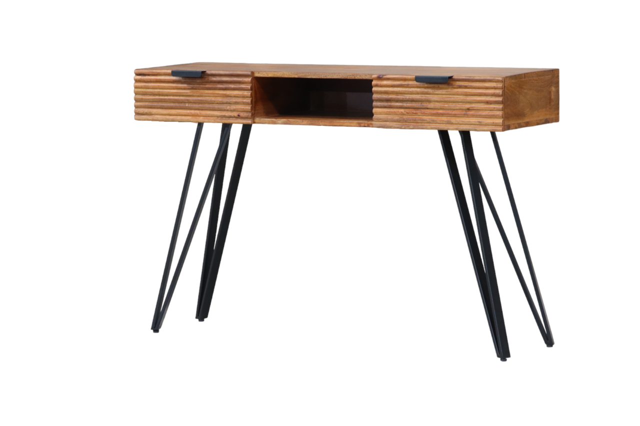 Coiffeuse Samira en bois de manguier massif 2 tiroirs 120cm table de maquillage