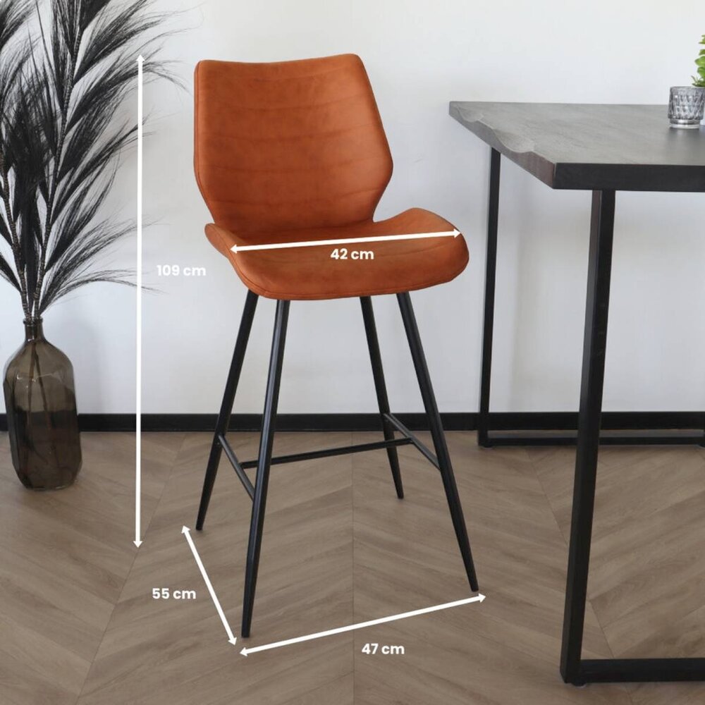 Tabouret de bar Corinne style industriel cognac