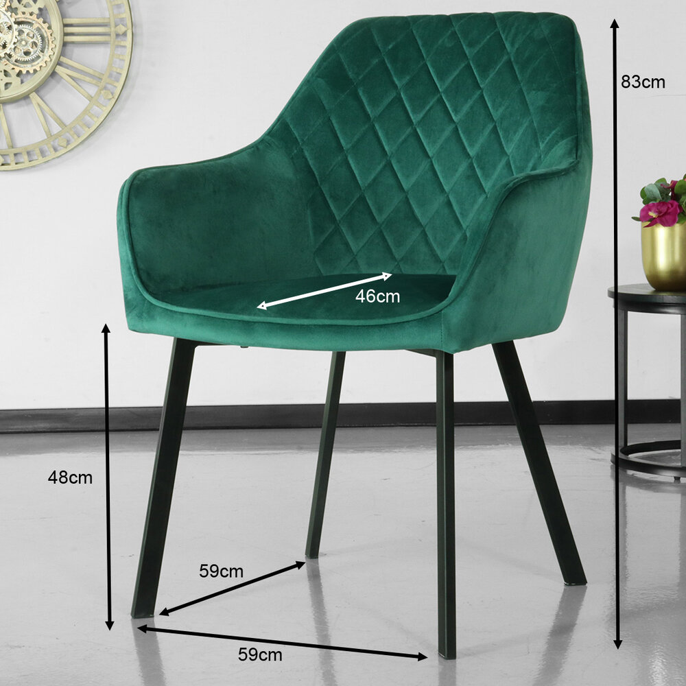 Chaise de salle à manger Yurgan vert velours avec accoudoirs