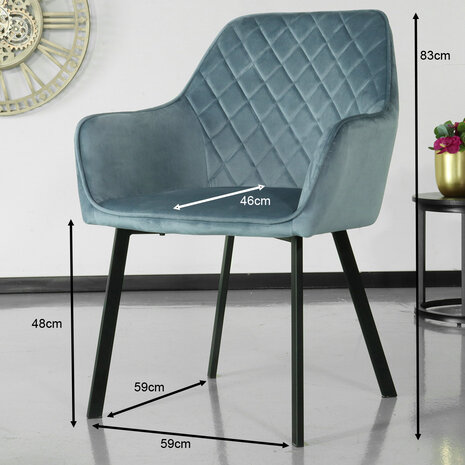 Lizzely Garden & Living Chaise de salle à manger Yurgan bleu velours avec accoudoirs Lizzely Garden & Living Chaise de salle à manger Yurgan bleu velours avec accoudoirs