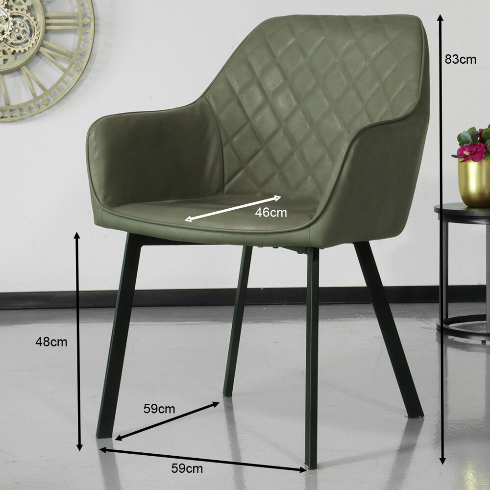 Chaise de salle à manger Yurgan vert foncé avec accoudoirs