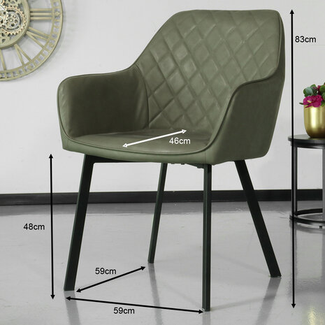 Lizzely Garden & Living Chaise de salle à manger Yurgan vert foncé avec accoudoirs