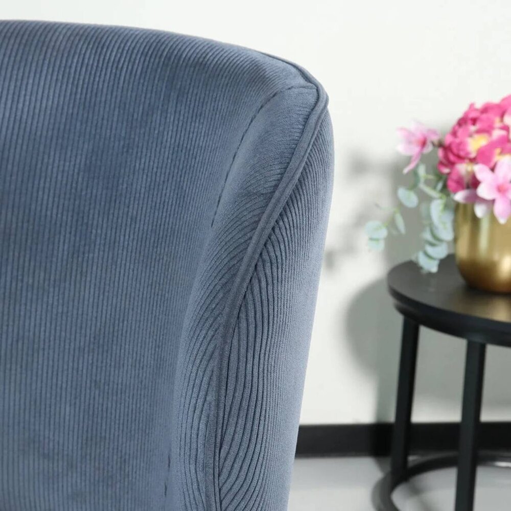 Chaise de salle à manger Coco en velours côtelé bleu foncé