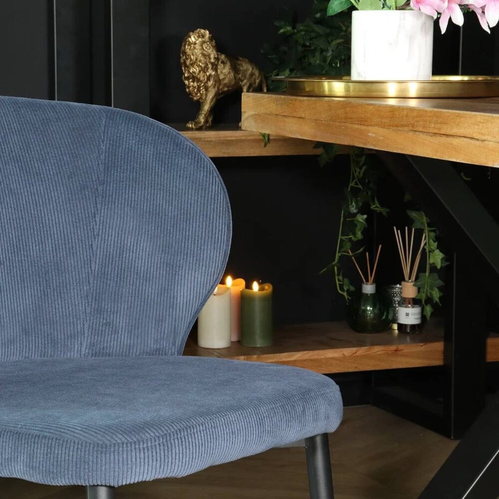 Chaise de salle à manger Coco en velours côtelé bleu foncé