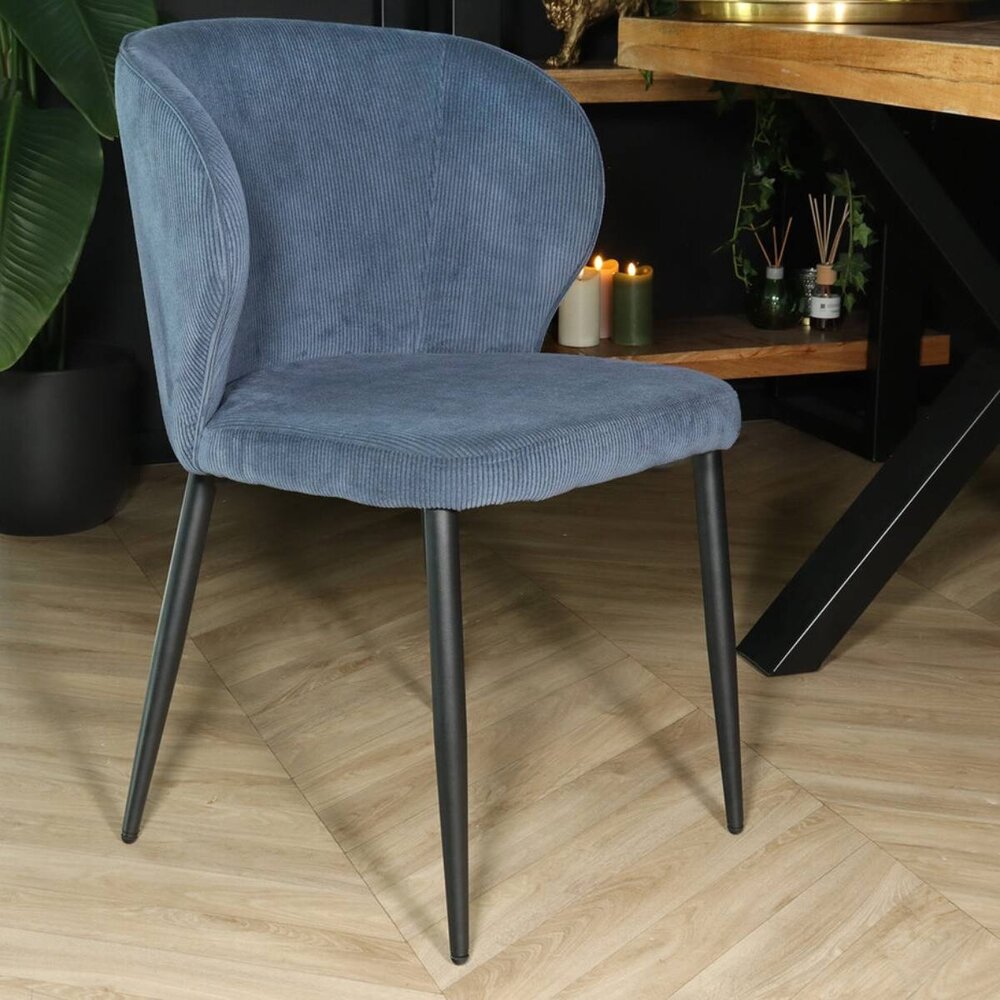 Chaise de salle à manger Coco en velours côtelé bleu foncé