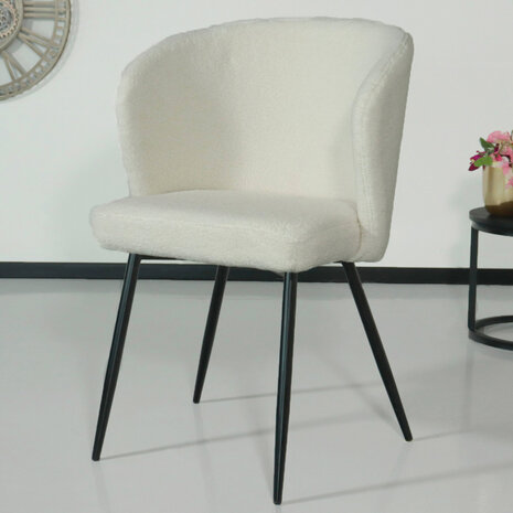 Lizzely Garden & Living Chaise de salle à manger teddy bouclé blanc Felix