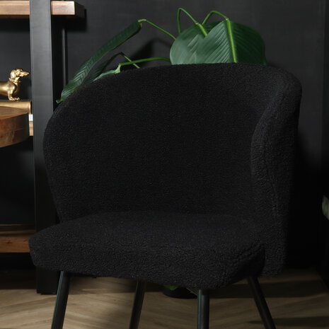 Lizzely Garden & Living Chaise de salle à manger teddy bouclé noir Felix