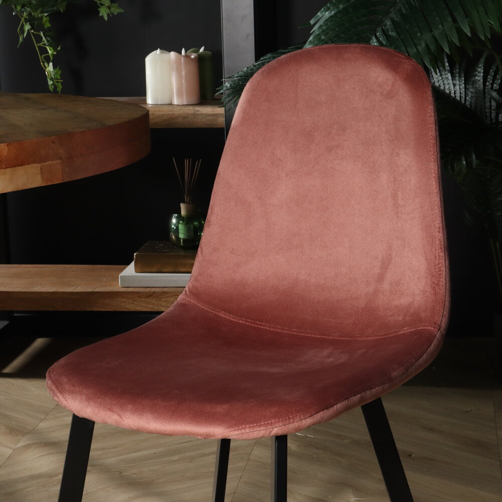 Chaise de salle à manger Simpy velours vieux rose