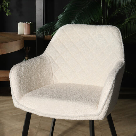 Lizzely Garden & Living Chaise de salle à manger avec accoudoirs Yurgan teddy bouclé blanc cassé