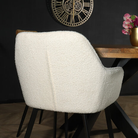 Lizzely Garden & Living Chaise de salle à manger avec accoudoirs Yurgan teddy bouclé blanc cassé