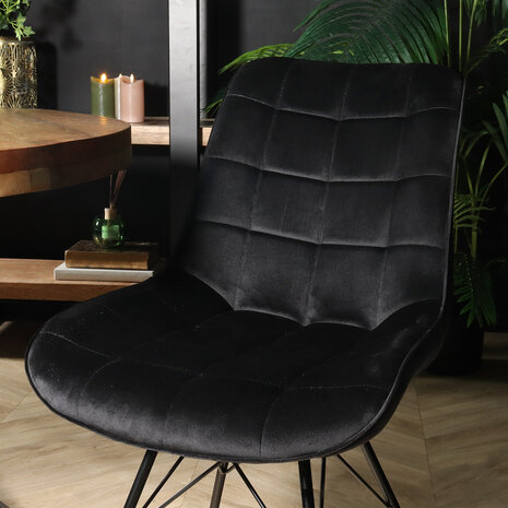 Lizzely Garden & Living Chaise de salle à manger industrielle en velours noir Lux Lizzely Garden & Living Chaise de salle à manger industrielle en velours noir Lux