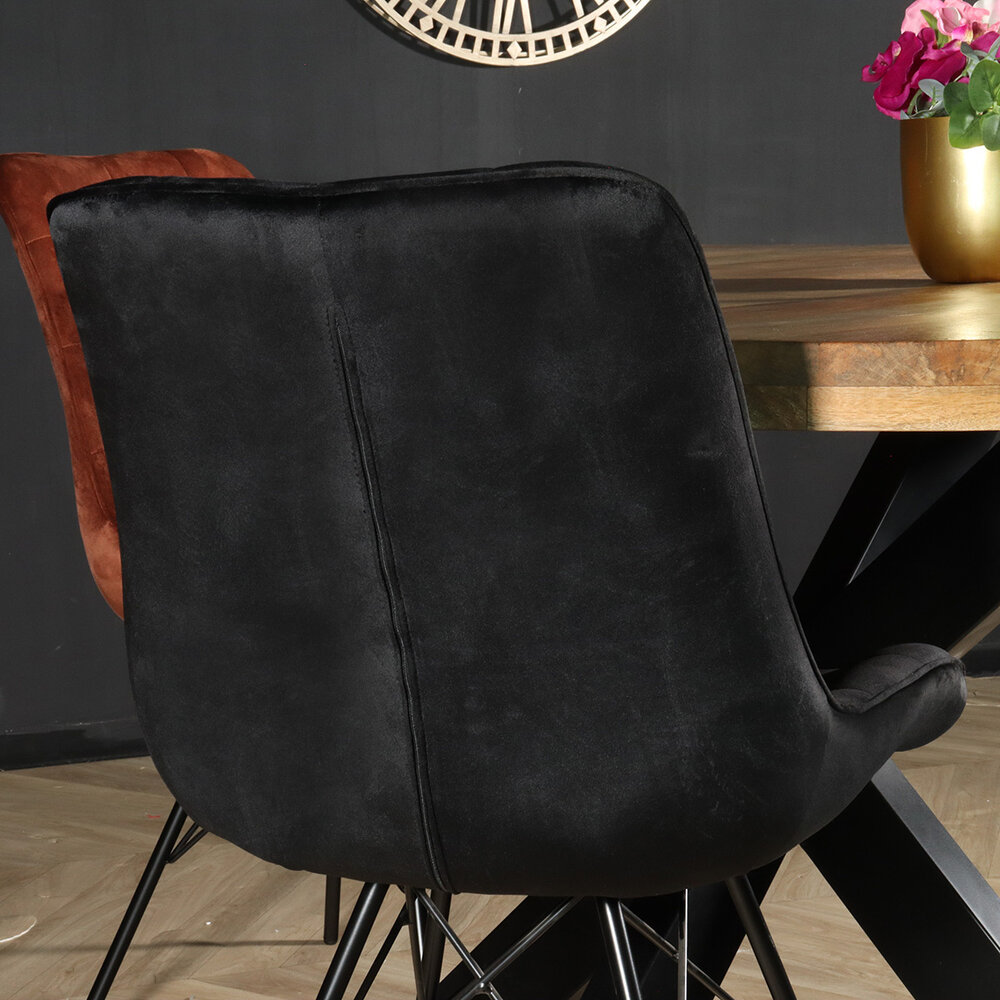 Chaise de salle à manger industrielle en velours noir Lux Chaise de salle à manger industrielle en velours noir Lux