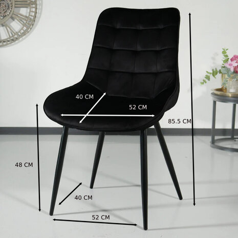 Lizzely Garden & Living Chaise de salle à manger De Vince en velours noir