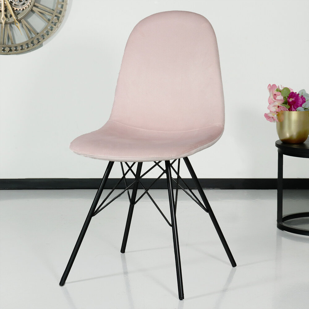 Chaise de salle à manger industrielle en velours rose Finn Chaise de salle à manger industrielle en velours rose Finn
