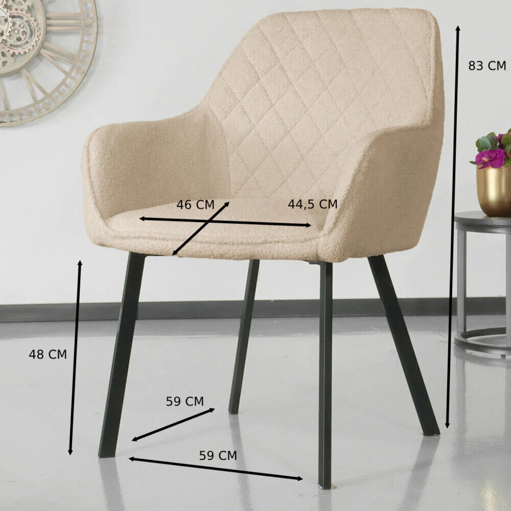 Chaise de salle à manger avec accoudoirs Yurgan teddy bouclé beige