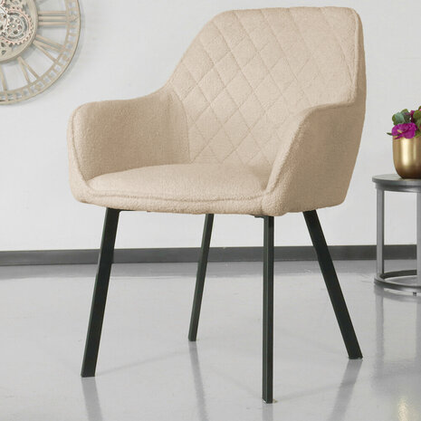 Lizzely Garden & Living Chaise de salle à manger avec accoudoirs Yurgan teddy bouclé beige