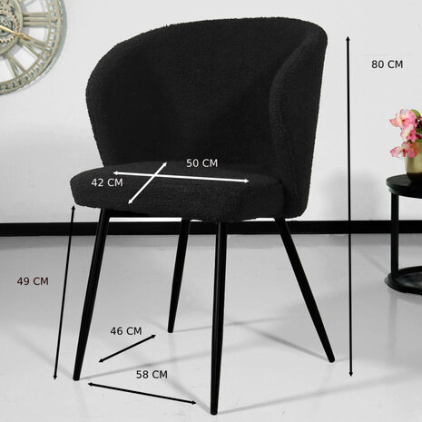 Lizzely Garden & Living Chaise de salle à manger teddy bouclé noir Felix
