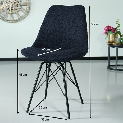 Lizzely Garden & Living Chaise de salle à manger Viga bleu foncé teddy