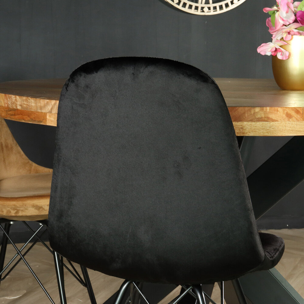 Chaise de salle à manger industrielle Finn en velours noir Chaise de salle à manger industrielle Finn en velours noir