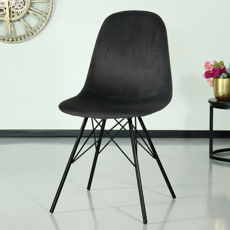 Lizzely Garden & Living Chaise de salle à manger industrielle Finn en velours noir Lizzely Garden & Living Chaise de salle à manger industrielle Finn en velours noir