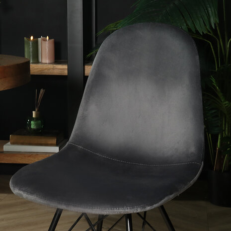 Lizzely Garden & Living Chaise de salle à manger industrielle en velours gris Finn