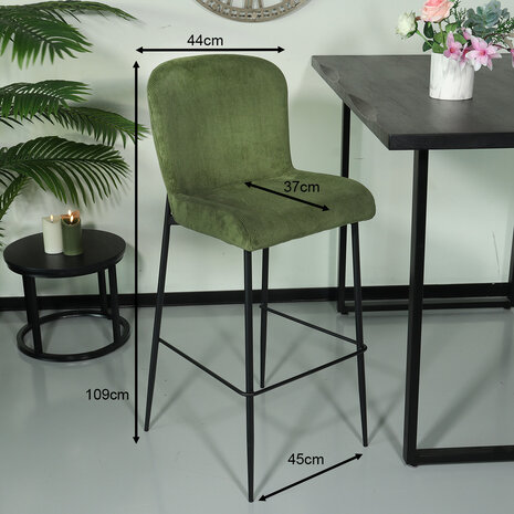 Lizzely Garden & Living Tabouret de bar côtelé vert foncé Inge