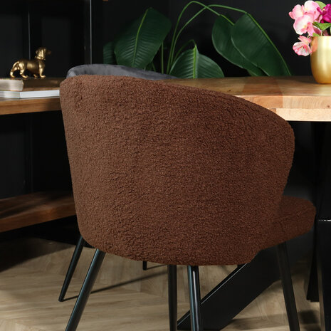 Lizzely Garden & Living Chaise de salle à manger teddy bouclé marron Felix