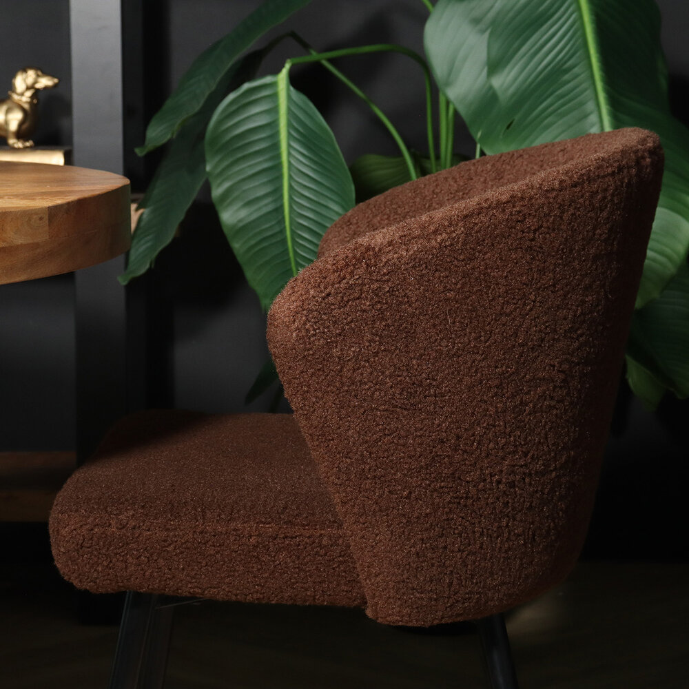 Chaise de salle à manger teddy bouclé marron Felix
