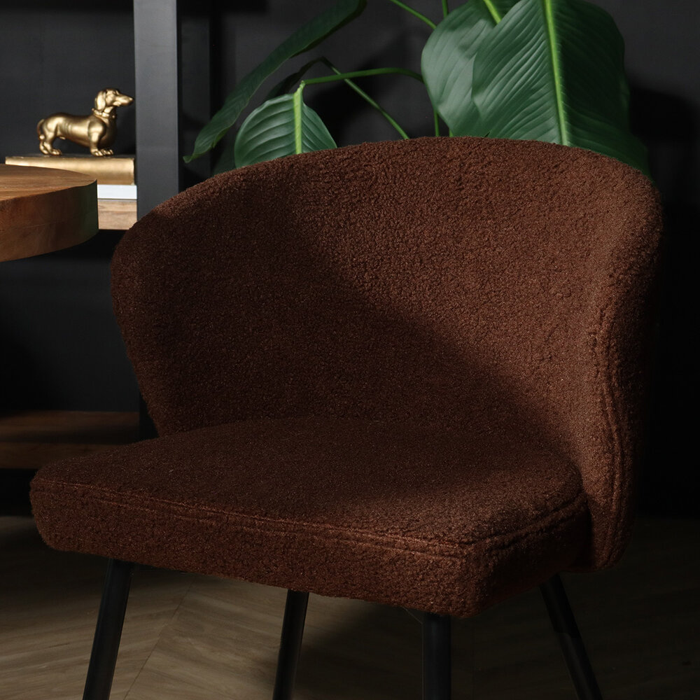 Chaise de salle à manger teddy bouclé marron Felix