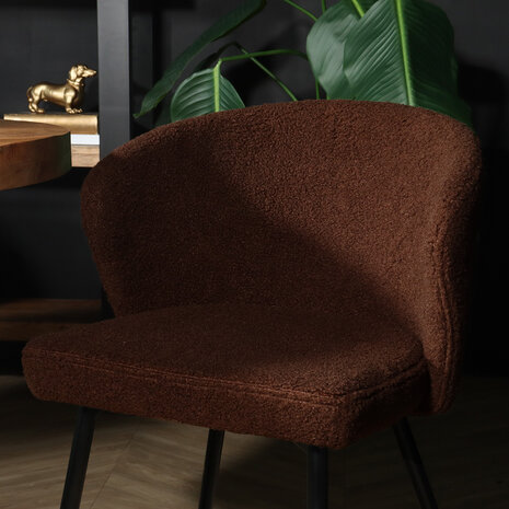 Lizzely Garden & Living Chaise de salle à manger teddy bouclé marron Felix
